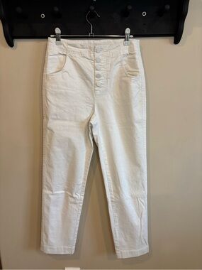 Babaton White High-Rise Button-Front Jeans